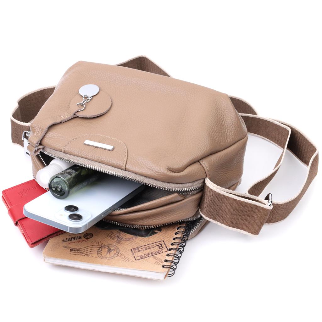 Everyday Bag with Two Compartments Made of Genuine Leather Vintage 22594 Beige