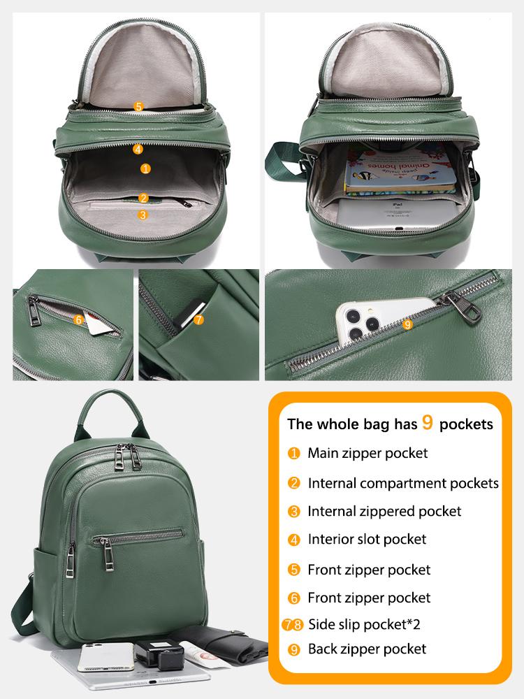Zency темно-зеленый рюкзак из натуральной кожи для женщин дорожный рюкзак школьный рюкзак 2024