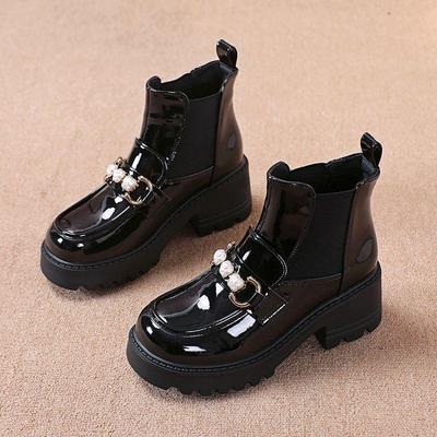 Женские ботинки челси из натуральной кожи 2025 года с флисовой подкладкой - Британский стиль, Мягкая подошва, Лакированная кожа, Осенне-зимние ботильоны