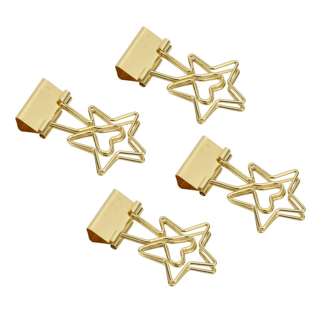 100 Pcs  Clips Star Shape Paper Clamps Hollow Long Tail Stationery Clip for School Office Gold
