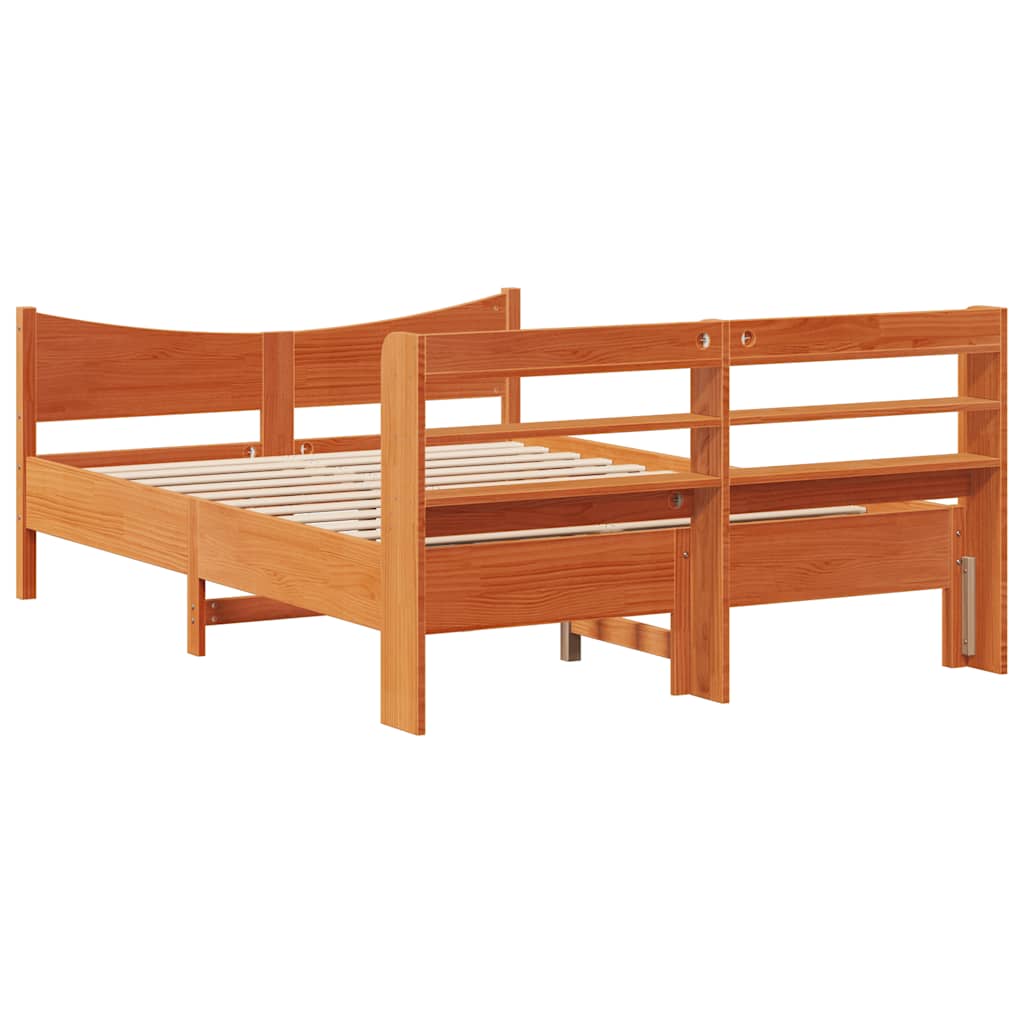Solid Wood Bed with Headboard Wax Brown 150 x 200 cm Pine