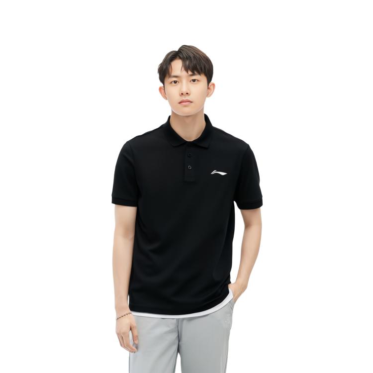 Мужские поло Li Ning Черный воротник-поло Тонкий прямой крой YPLT025-1