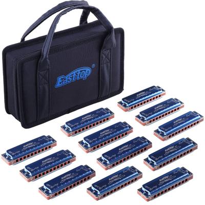 East Top Harmonica 12 Set Blues Harp 10 отверстий 20 тонов латунный чехол холщовый чехол чистая ткань для начинающих и экспертов изучение и практика диатонический