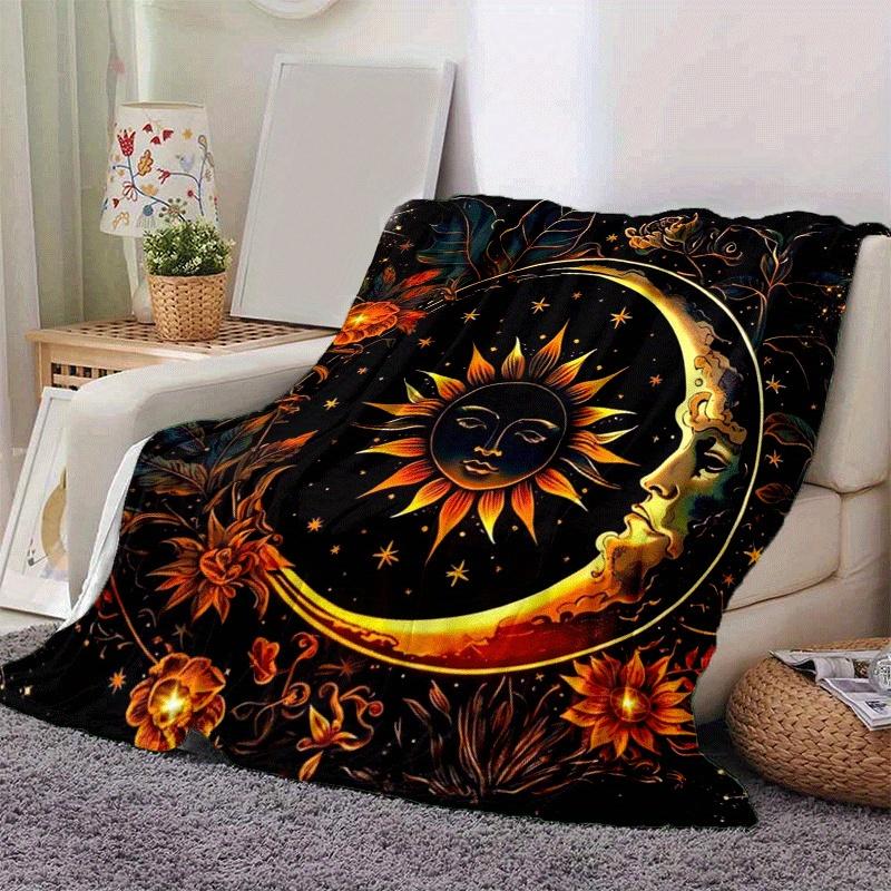 1pc Sun Moon Yin Yang Printing Lightweight Flannel Blanket, Comfortable and Warm Blanket, for Camping Sofa Bed and Couch Office, Gift