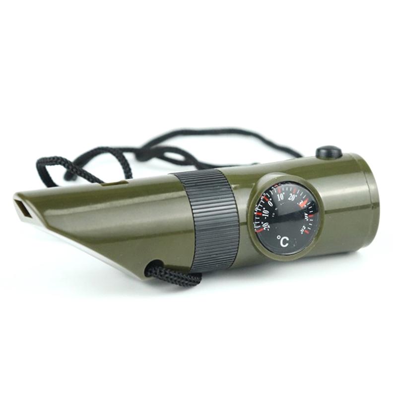 Multifunctional Whistle 7 In 1 Survival Bushcraft Trekking Compass Mirror