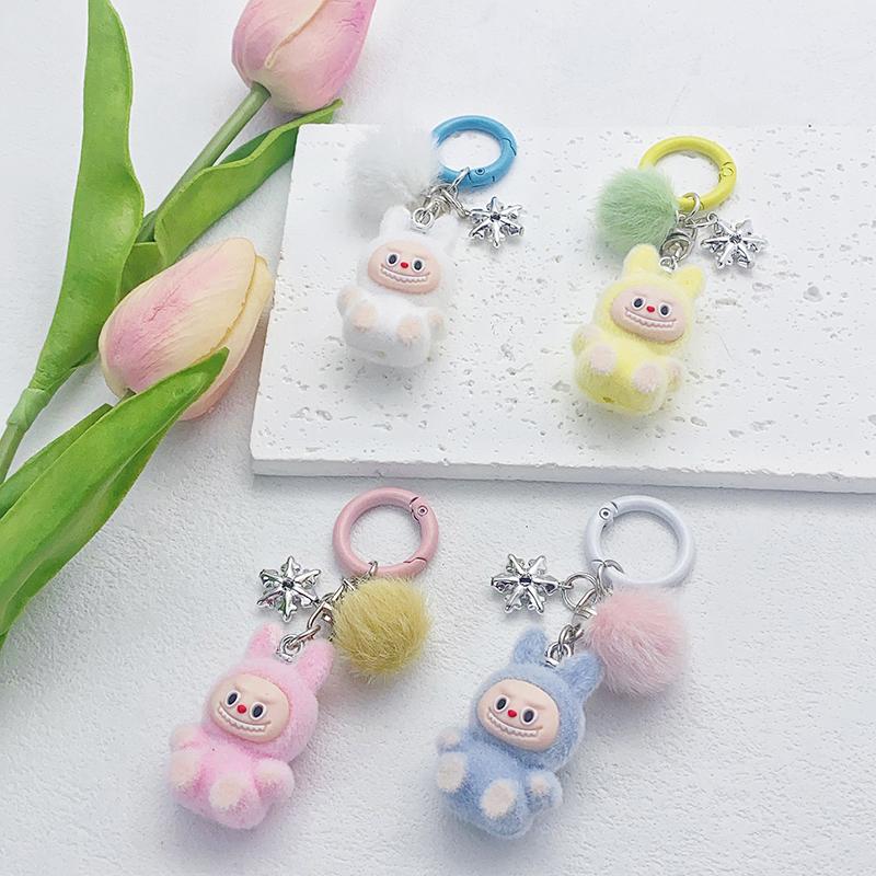 Милый Модный Брелок Лабубу с Флокированием Мультяшный Кавайный Брелок-Подвеска Изысканные Аксессуары для Украшения Рюкзака Подарки