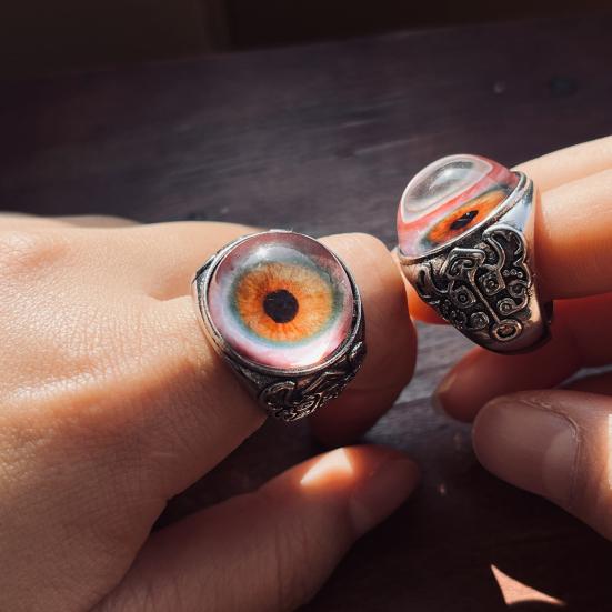 Eye Ring Adjustable Opening Talisman Ring with Surreal Brown Iris Design