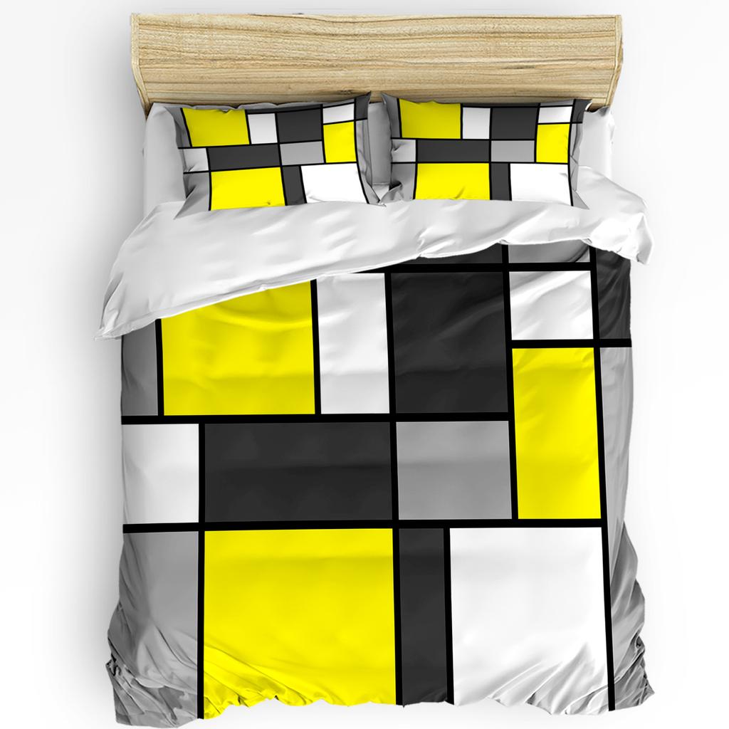 Желтый Серый Черный Лоскутное Абстрактное Искусство Средневековый Стиль Пододеяльник Наволочка Постельное Белье Пододеяльник Двуспальная Кровать Домашний Текстиль
