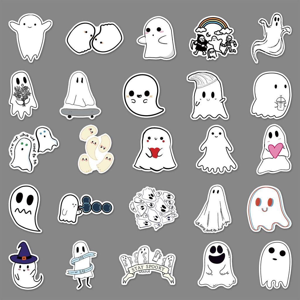 50 Cartoon Ghost Stickers for Halloween DIY Skateboard & Water Cup Decoration