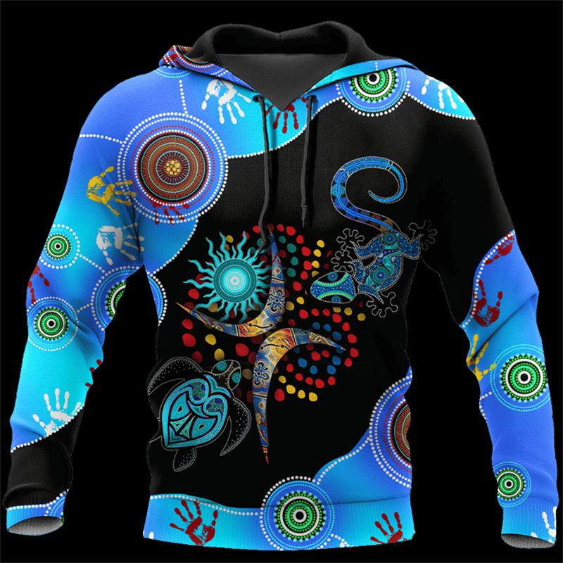 Новые толстовки и свитшоты Aboriginal Australia Indigenous Lizards And The Sun 3D Printed Hoody For Men Y2k Pullover Coat