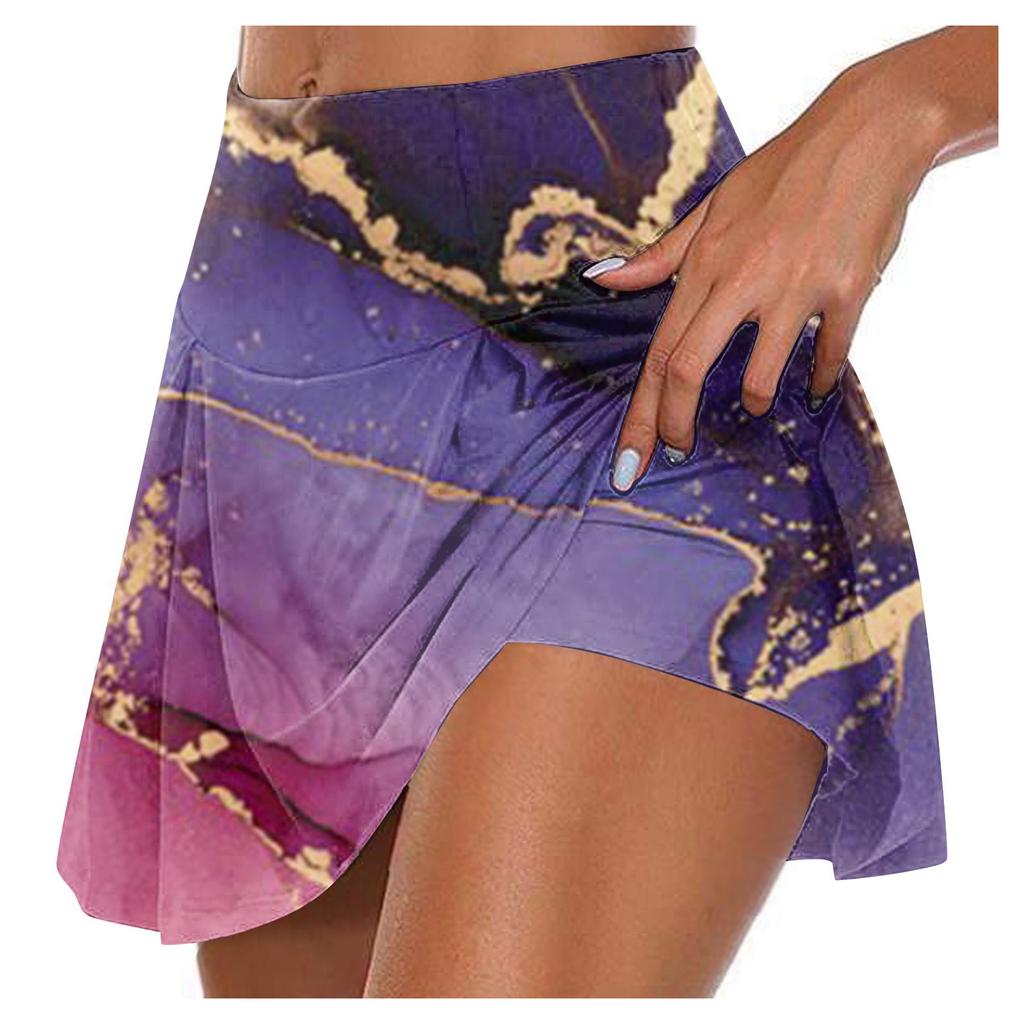 Women's Athletic Stretchy Pleated Tennis Skirts Run Yoga Inner Shorts Elastic Sports Golf Skorts