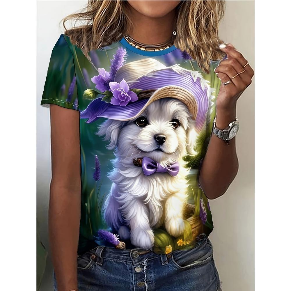 2024 Summer New Women's 3D Digital Printed T-shirt Creative Animal Pattern Round Neck Casual Short Sleeve Loose Fashion Top