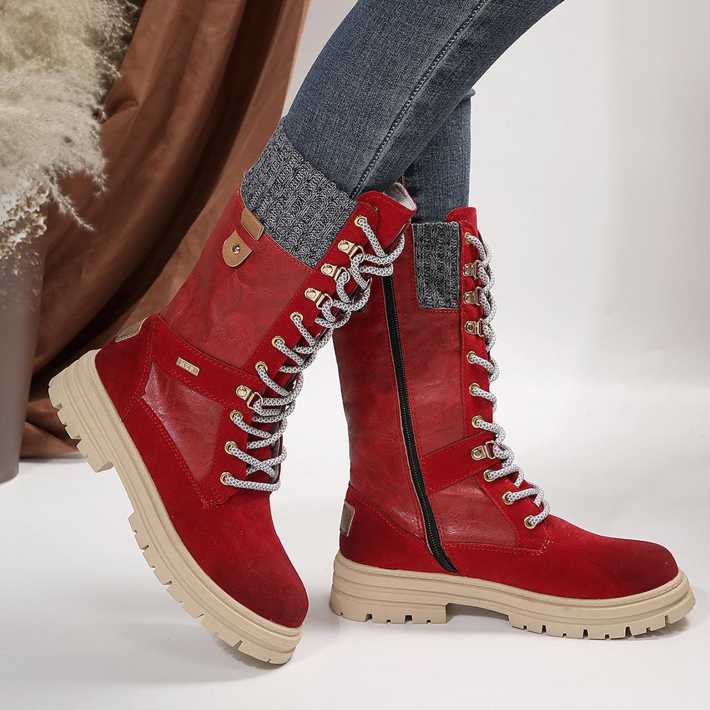 Women's Ankle Booties Winter Lace Up Elastic Mid Calf Military Combat Boots With Zipper Chunky Platform Lug Sole Booties for Women Fall Winter Shoes