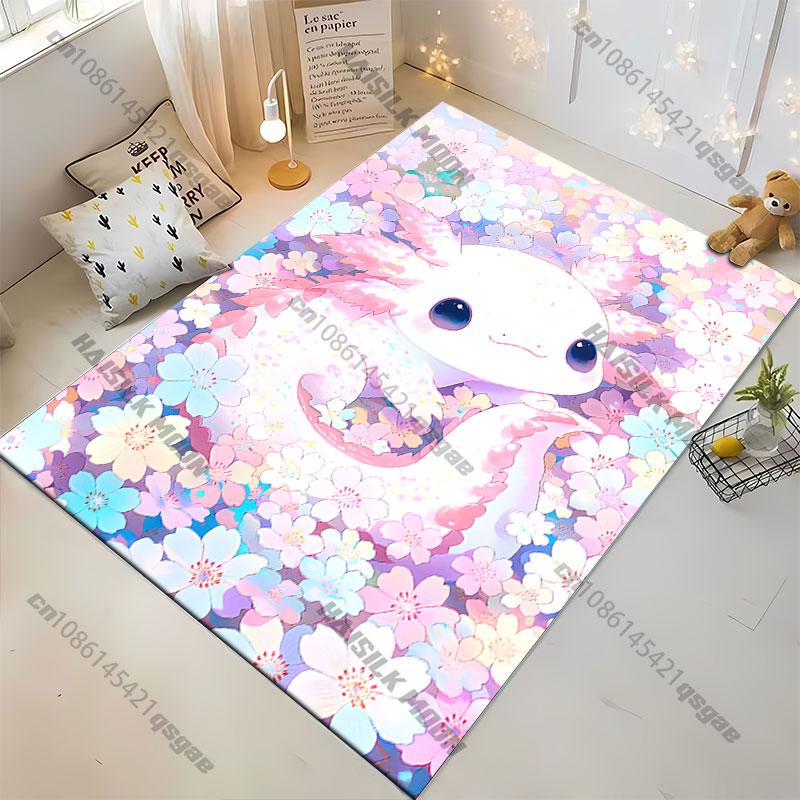 Whimsical creature amidst blossoms carpet Yoga living room room decor children's crawling mat doormat area rug games mat