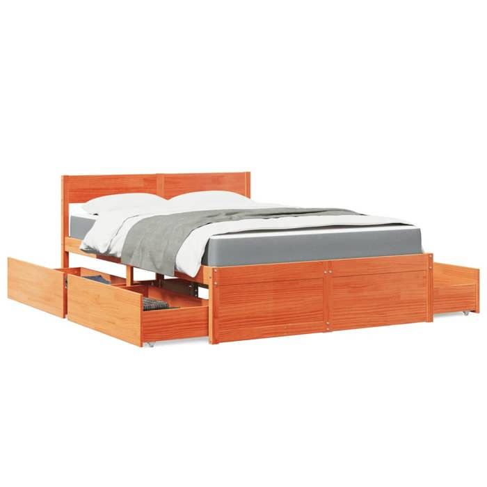 VidaXL Bed with Drawers/mattress Wax Brown 140x190 Cm Solid Pine Wood, Bedroom Furniture, Wooden Bed, Bed with 3281912