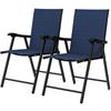 Folding Garden Chairs Set of 2, Foldable Garden Dining Chairs with High Back, Armrests, Texteline Seat, Navy Blue