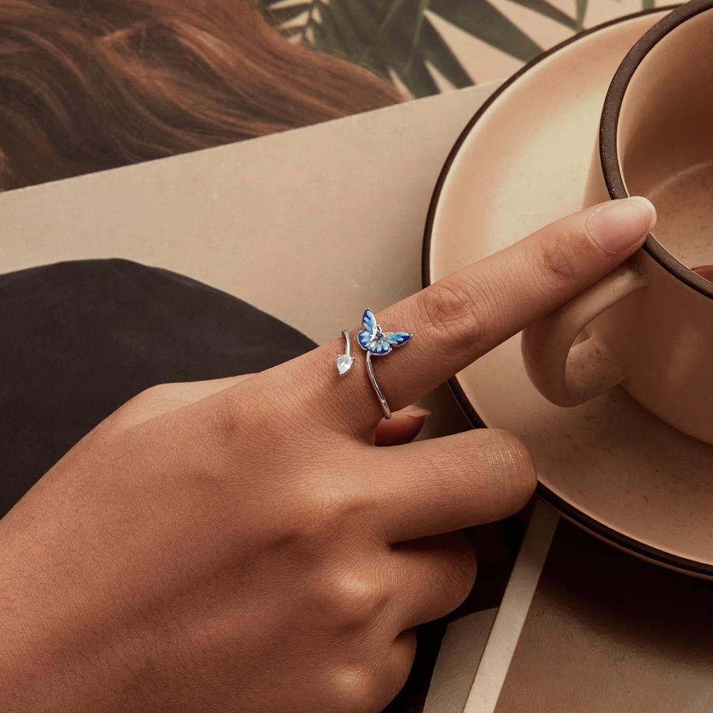 Silver universal ring blue butterfly silver 925