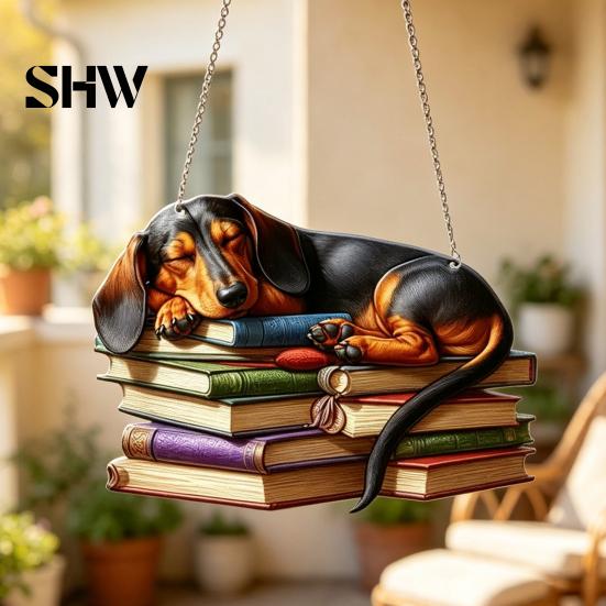 Pet Themed Car Ornament Dachshund Hanging Ornament, Acrylic Window Sun Catcher, Cute Dog Decoration for Home Room Decor, Front Porch Decorative