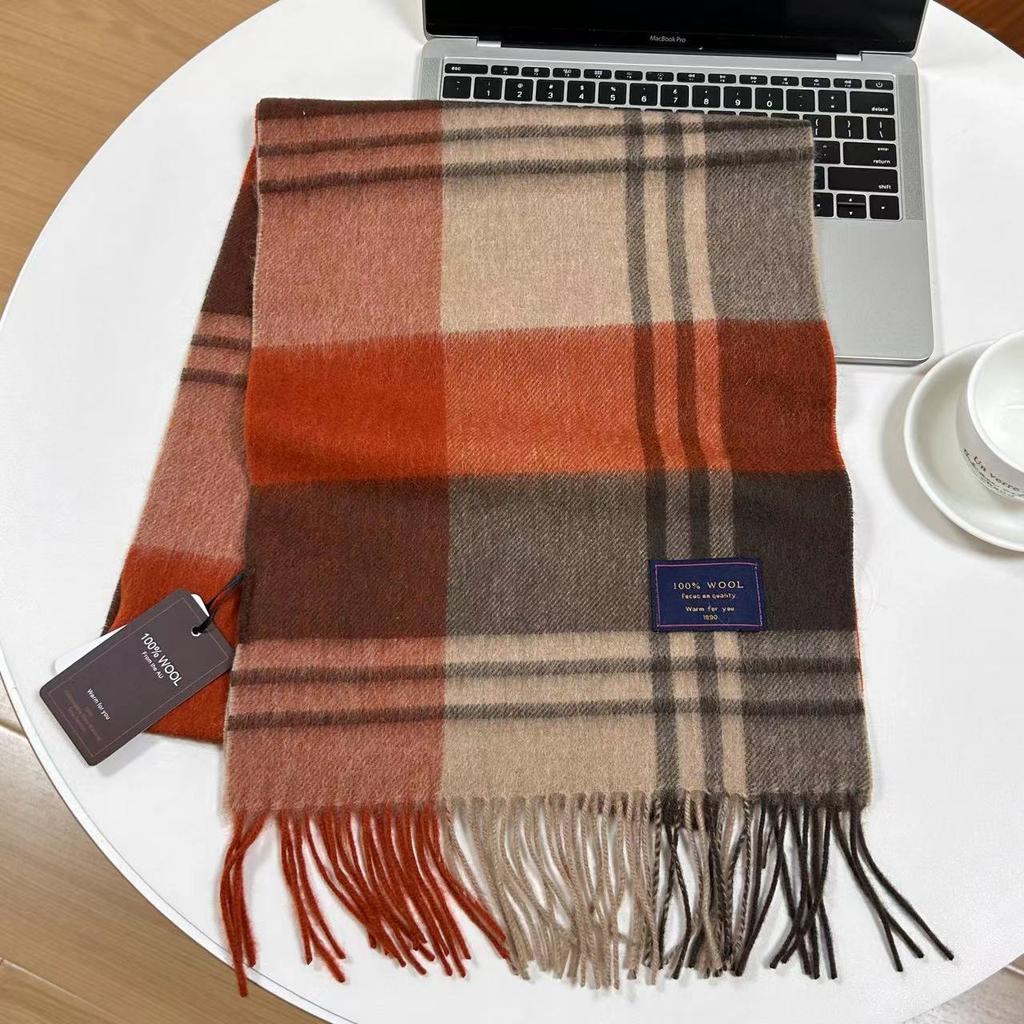 Men Scarf 100% Wool Plaid Warm Soft Muffler Female Winter Autumn Couple Cashmere Windproof Stripe Tassel Shawl Male Thick Scarf