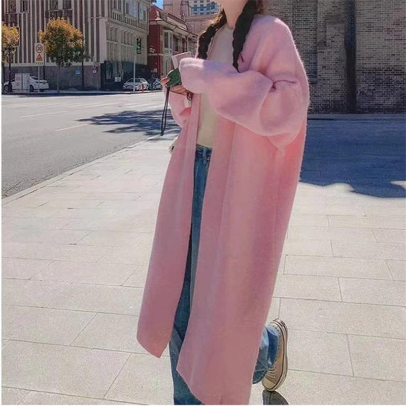 Кардиган женский вязаный премиум темпераментный средней длины, новый осенне-зимний, свободного ленивого стиля, повседневный, универсальный, куртка-свитер