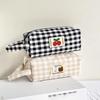 Checkboard Embroidery Pencil Bag Portable Stationery Bag High Capacity Kawaii Pens Women Girls Makeup Bags School Supplies