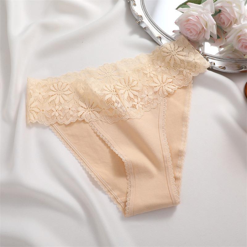 FINETOO High Waist Lace Panties for Woman Comfort Cotton Briefs Sexy Lace Edge Lingerie Breathable Underwear