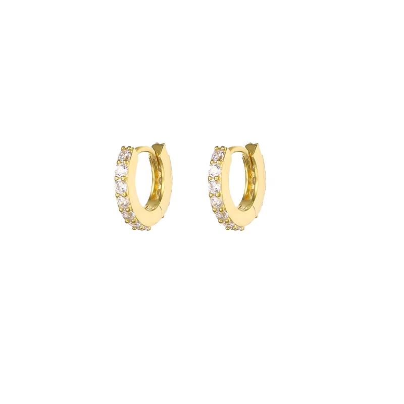 LT-EK476 High-End Circle Zircon Silver Needle Earrings Unique Design Hoop Ear Bone Rings for Women Gold Plated