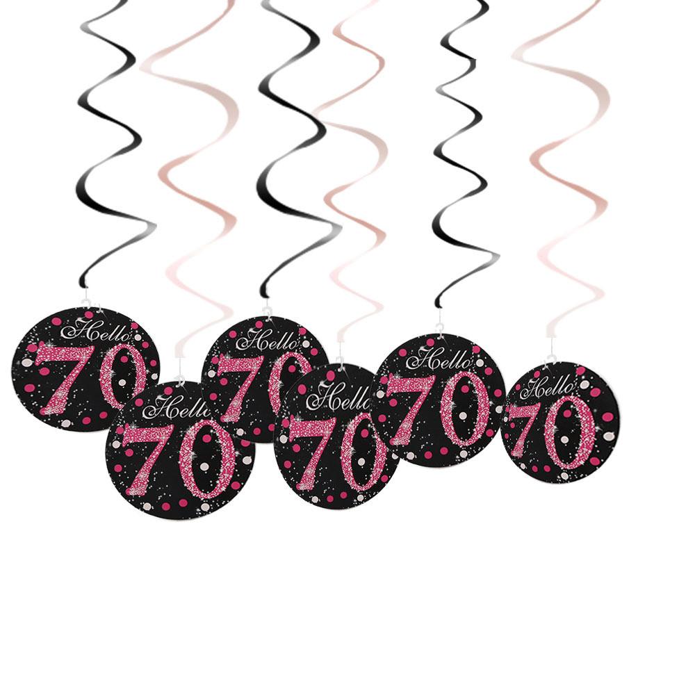 Elegant Spiral Black And Fuchsia 70th Birthday Celebration Party Decorations