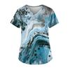 Plus Size Printed Scrub Working Uniform Tops For Women V-Neck Short Sleeve T-Shirts Workwear Tee With Pockets
