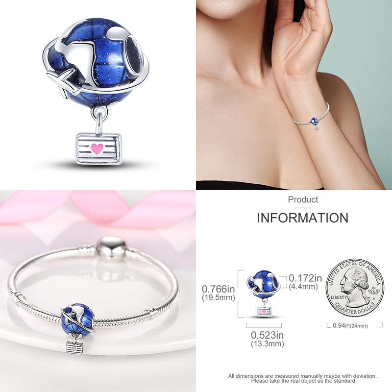 Шарм Медь Путешествия Самолет Земля Бусины Подвеска Подходит Оригинальный Браслет Сделай Сам Изысканные Ювелирные Изделия Шармы