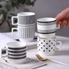 Nordic Simple Black and White Hepburn Style Ceramic Stacked Mug Mug Creative Office Water Cup Couple Mug Design Sense