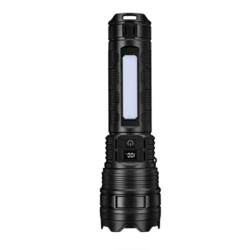 Type C Rechargeable Flashlight High Brightness Zoom Strobe COB Sidelight Battery Gauge Large Capacity ABS Camping Search Light