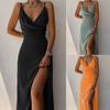 Women's Fashion Sexy Casual Deep V Split Midi Long Hem Dress