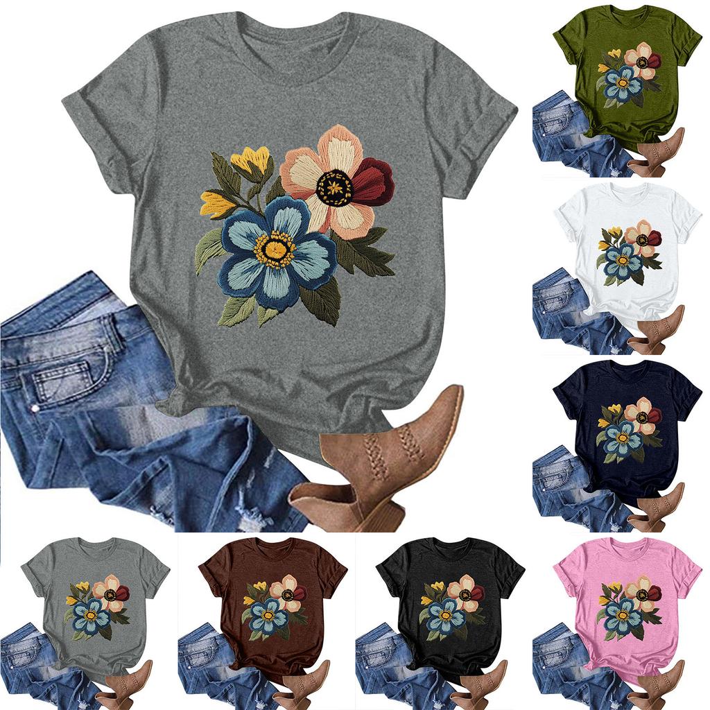 Женская модная повседневная футболка с круглым вырезом и принтом, пуловер с короткими рукавами, топ