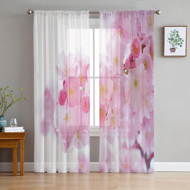 Весенние вишневые цветы, розовый цветок персика, прозрачная вуаль, шторы для спальни, гостиной, кухни, декор, шифоновая тюль, занавеска на окна