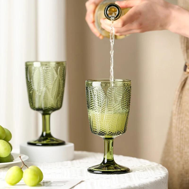 300ML Green Glass Cup Wine Goblet Cocktail Glasses Iced Coffee Cup Milk Juice Drinking Cup Wine Glasses Summer Party Glassware