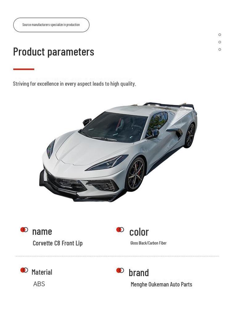 Fits Chevrolet Corvette C8 (2020-2024) Front Splitter: Five-Section Modified Lip Kit