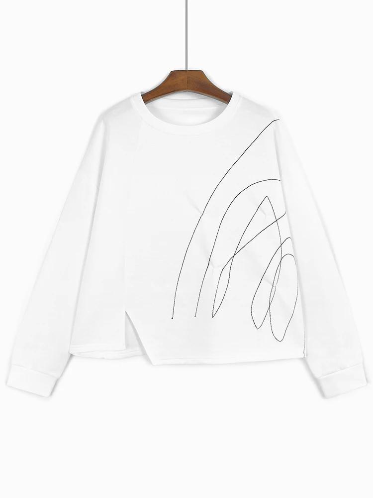 Xitao Плиссированная футболка с неровным подолом, разрезом и длинными рукавами GJ1242