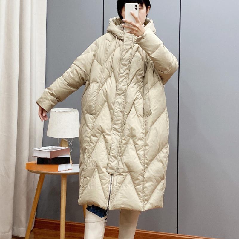 2023 Winter Korean Loose Hooded Thickened White Down Medium and Long Down Jacket Casual Comfortable Coats Zipper Warm Clothing