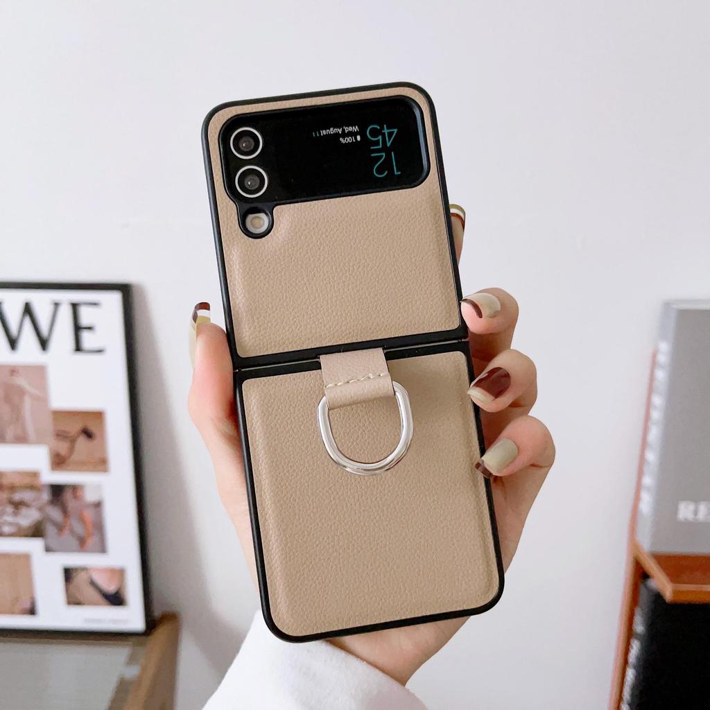 Чехол-кольцо с кожаным узором для Samsung Z Flip7/6/5 - Защита от падений, Однотонный, Чехол для складного телефона