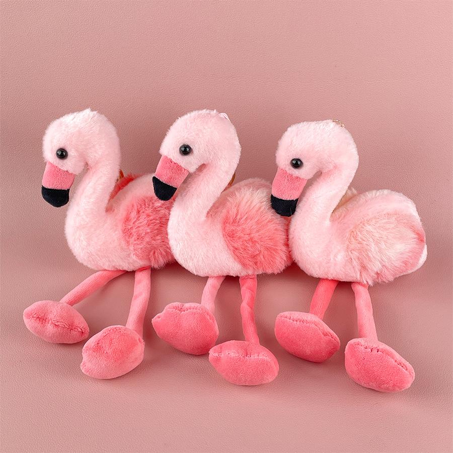 Long-haired Flamingo Doll Plush Toy Love Bird Doll Girl Heart Backpack Keychain Pendant Gift