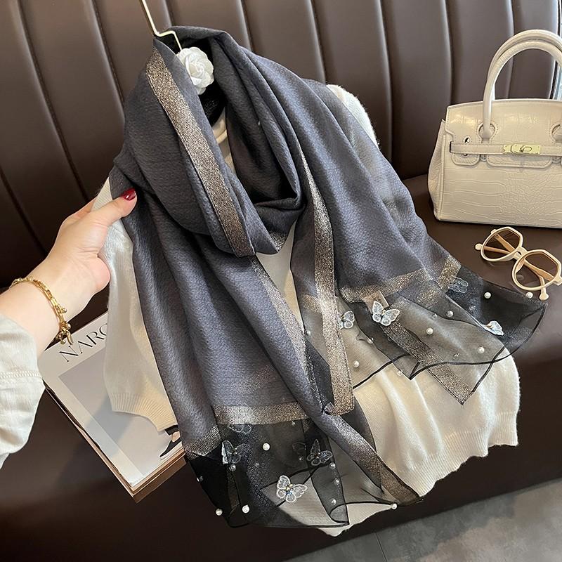 Luxury Brand Women Fashion Scarf Plain Solid Silk Chaetodon Auripes Shawls Scarves Summer Lady Bandanas Foulard Hijab