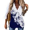European American Women Summer Long Sleeve Printed Shirt with Wave Collar