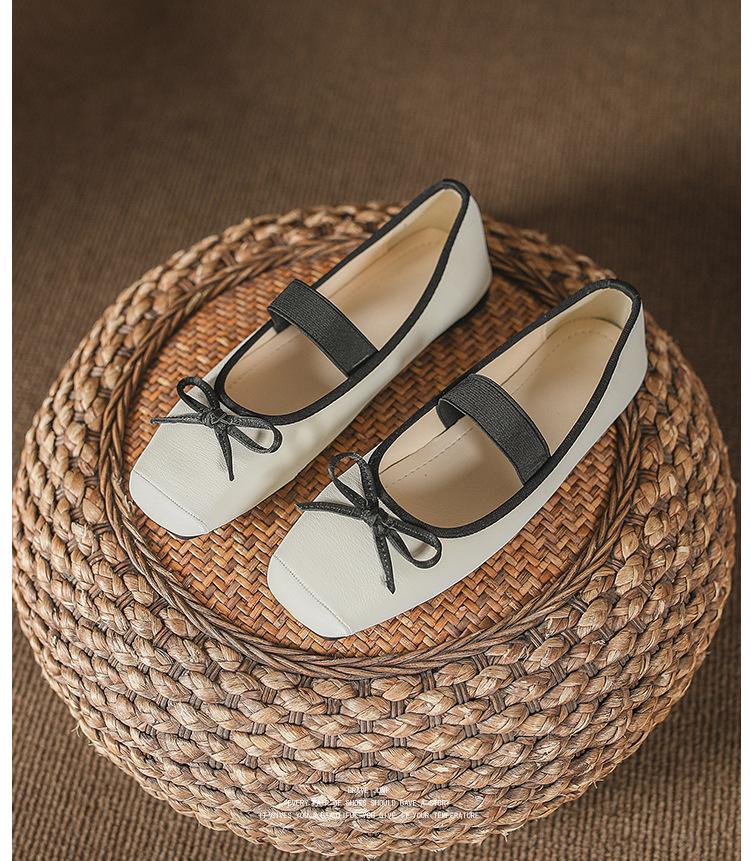 Fashion French Flat Bottom Bow 2024 Spring New Ballet Shoes Square Head Strap Comfortable Everyday Versatile Fashion Single Shoe Women