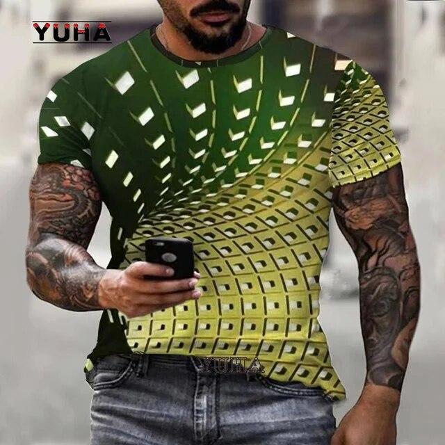 Красочная мужская футболка с абстрактным 3D принтом и коротким рукавом, уличная модная повседневная спортивная футболка большого размера 100-6XL