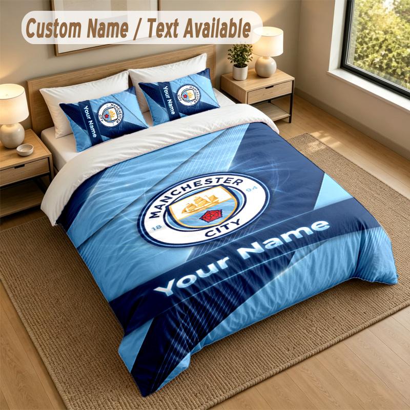 3Pcs Bedding Set Custom Name Text, 1 Sheet 2 Pillowcases Home Bed DecorManchester City
