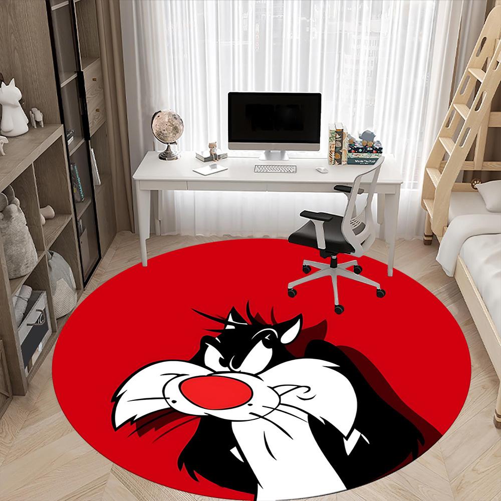 1 шт. Коврик Looney Tunes Кот Сильвестр, Круглый ковер для офиса, Под офисные стулья, Спальня, Гостиная, Домашний декор a1022322