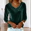Women Tops Swing Collar Long Sleeve Velvety Fabric Solid Color Pullover Tops Golden Velvet Casual Blouse Office Date Wear