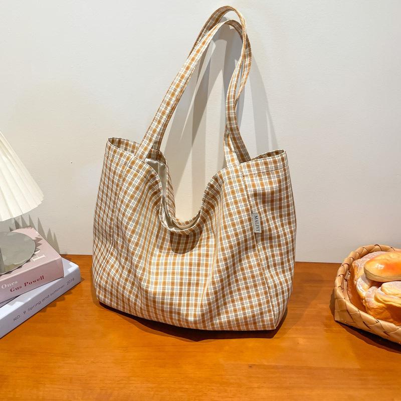 Повседневная литературно-художественная клетчатая холщовая сумка, новая большая вместительная универсальная модная сумка-тоут через плечо для женщин