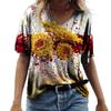 Летняя женская свободная 3D футболка с V-образным вырезом и коротким рукавом с цветочным принтом